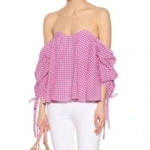 Caroline Constas Gingham Gabriella Bustier Blouse Cropped Off the Shoulder XS